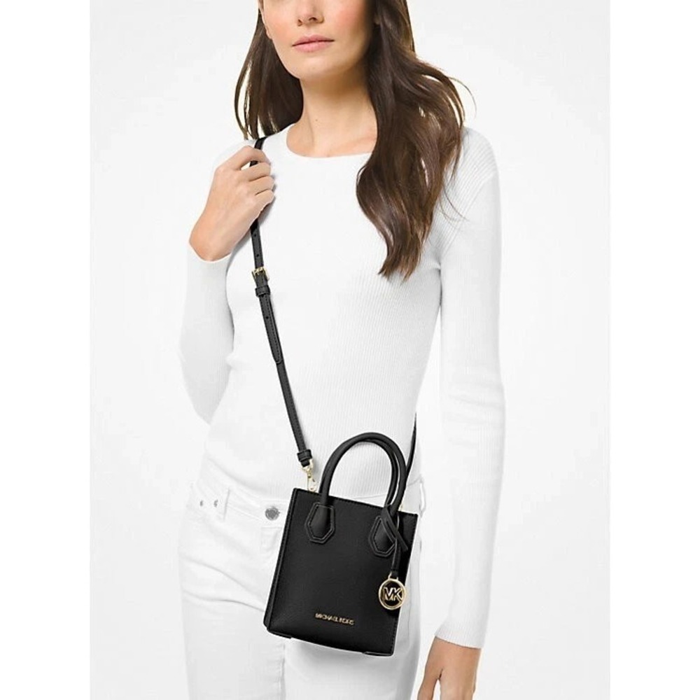 Michael Kors Mercer XS Shopper Leather Crossbody Bag $298 (Black/Gold Tone) - Picture 3 of 8